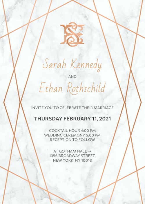 Luxury marble wedding invitation with RSVP
